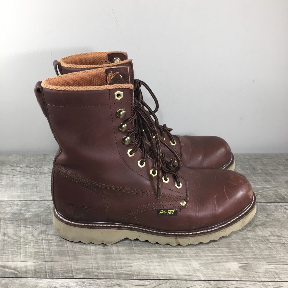 Ad-Tec Brown Leather Crepe Landscaping Work Hunting Mens Soft Toe Boots Size 9.5